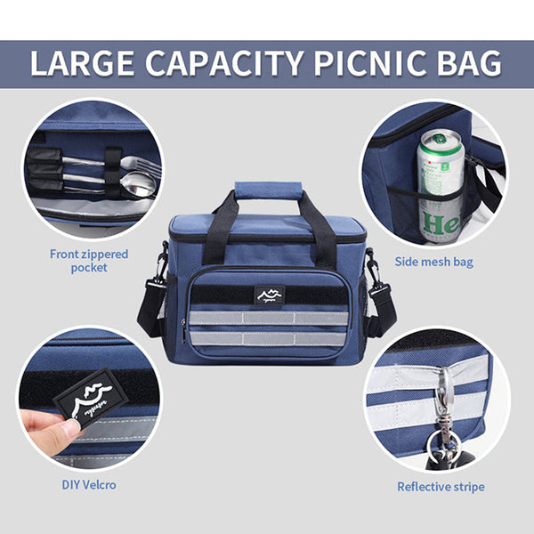 Elosung Black 18L Large Capacity Outdoor Insulated Cooler Bag Picnic Ice Pack With Shoulder Strap Ice Chests & Coolers