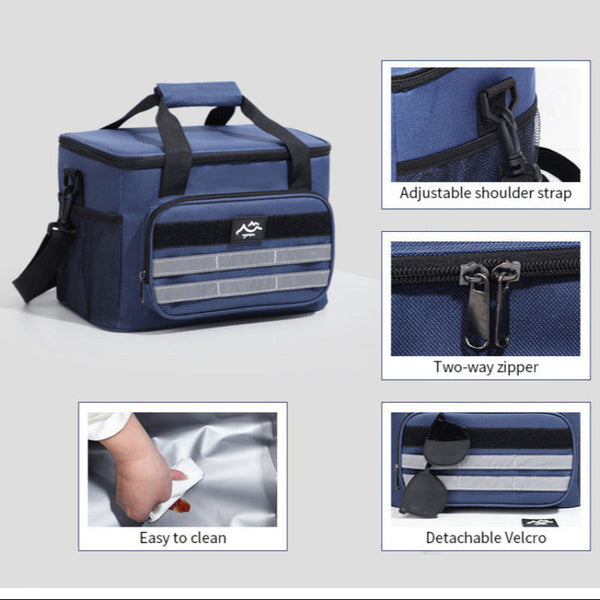 Elosung Dark Blue 18L Large Capacity Outdoor Insulated Cooler Bag Portable Picnic Ice Pack With Shoulder Strap Picnic Accessories