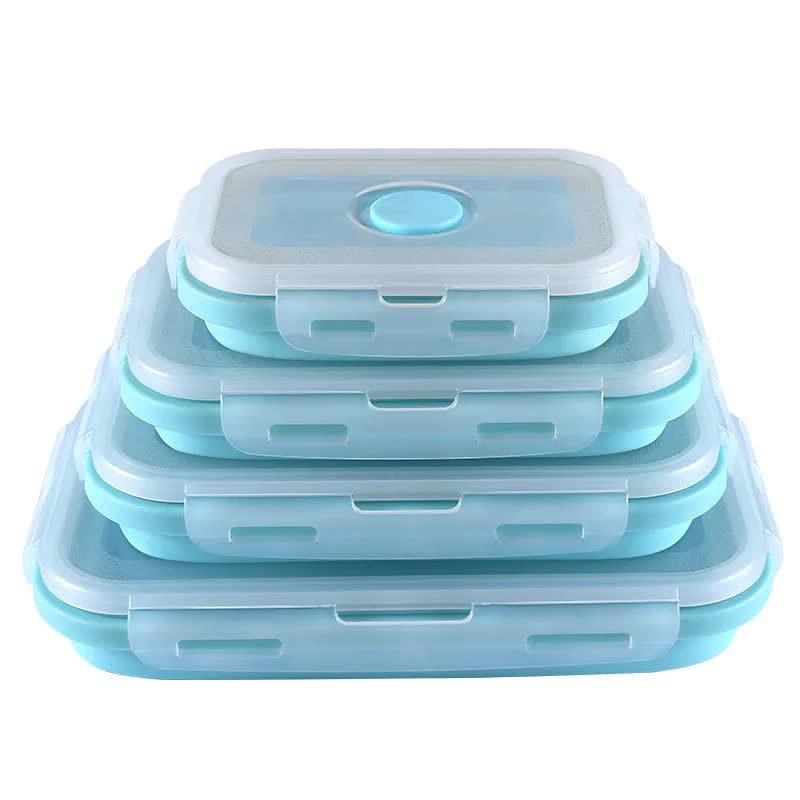 Elosung Blue Collapsible Silicone Bento Box Set 4 Piece Food Grade Microwave & Freezer Safe Lunch Lunchboxes