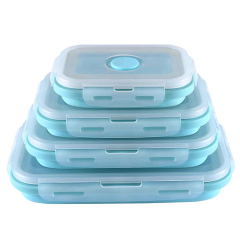 Elosung Blue Collapsible Silicone Bento Box Set 4 Piece Food Grade Microwave & Freezer Safe Lunch Lunchboxes