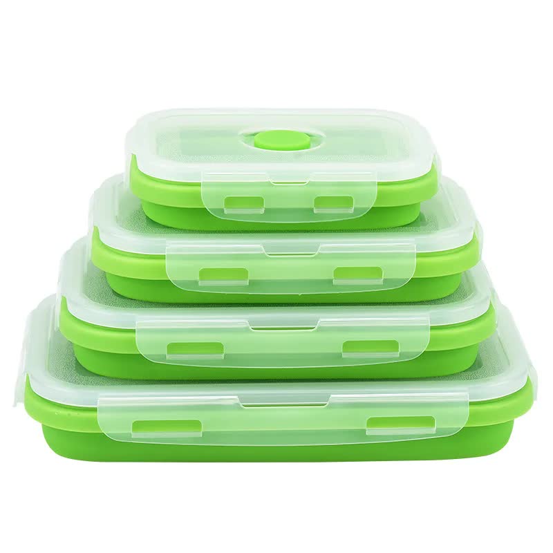 Elosung Green Collapsible Silicone Bento Box Set 4 Piece Food Grade Microwave & Freezer Safe Lunch Lunchboxes