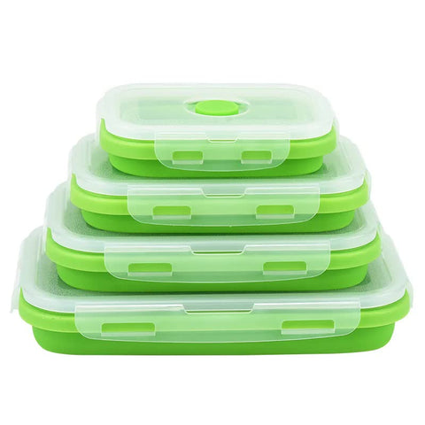 Elosung Green Collapsible Silicone Bento Box Set 4 Piece Food Grade Microwave & Freezer Safe Lunch Lunchboxes