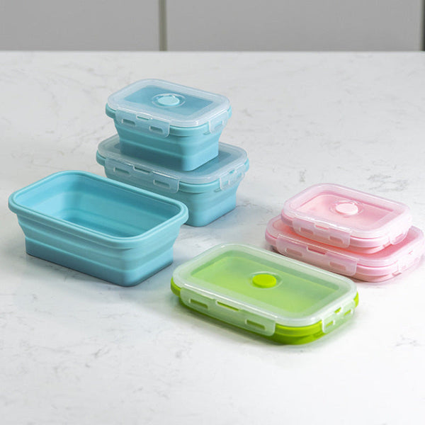 Elosung Green Collapsible Silicone Bento Box Set 4 Piece Food Grade Microwave & Freezer Safe Lunch Lunchboxes