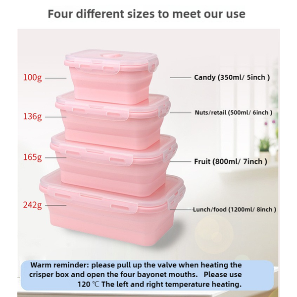 Elosung Green Collapsible Silicone Bento Box Set 4 Piece Food Grade Microwave & Freezer Safe Lunch Lunchboxes