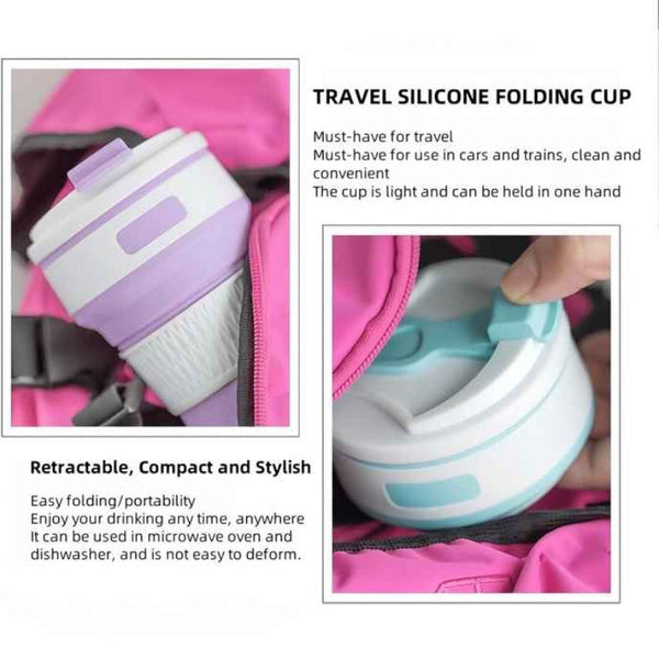 Elosung 2 Pcs Pink Collapsible Silicone Coffee Cup Portable Food Grade Microwave Freezer Safe Travel Mug Combination Pack Of The Same Color Vacuum Fla