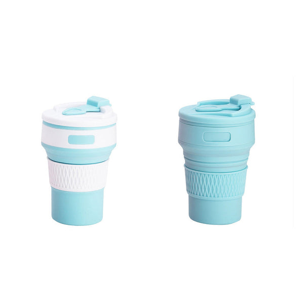 Elosung 2 Pcs Blue Collapsible Silicone Coffee Cup Portable Food Grade Microwave & Freezer Safe Travel Mug Combination Pack Of The Same Colour Vacuum