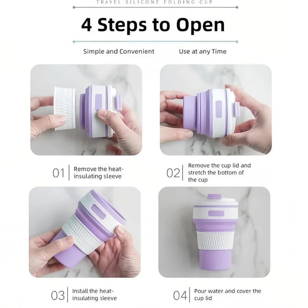 Elosung 2 Pcs Blue Collapsible Silicone Coffee Cup Portable Food Grade Microwave & Freezer Safe Travel Mug Combination Pack Of The Same Colour Vacuum