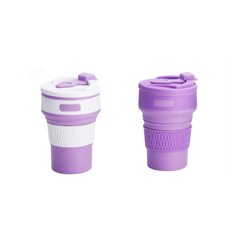 Elosung 2 Pcs Purple Collapsible Silicone Coffee Cup Portable Food Grade Microwave Freezer Safe Vacuum Flasks & Mugs