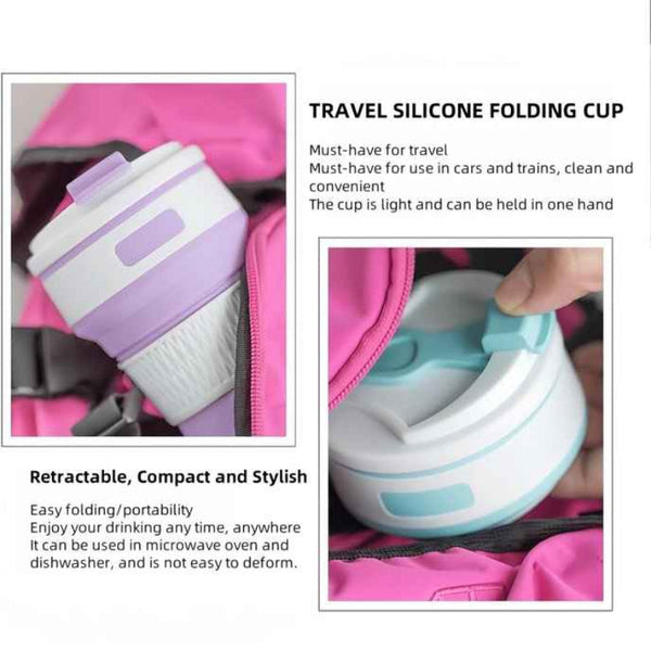 Elosung 2 Pcs Purple Collapsible Silicone Coffee Cup Portable Food Grade Microwave Freezer Safe Vacuum Flasks & Mugs