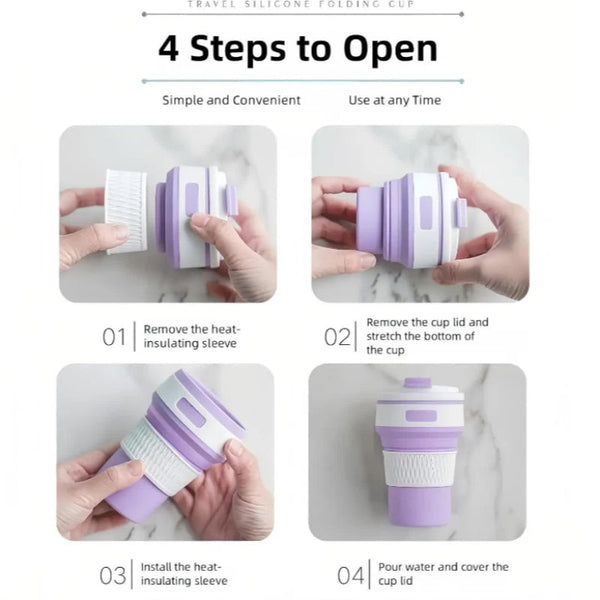 Elosung 2 Pcs Purple Collapsible Silicone Coffee Cup Portable Food Grade Microwave Freezer Safe Vacuum Flasks & Mugs
