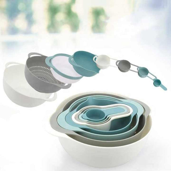 Pink 8 Piece Baking Tool Set Measuring Cups Spoons Rainbow Mixing Bowls Vegetable Washing Basket And Flour Sifter Measuring Cups Jugs & Spoons