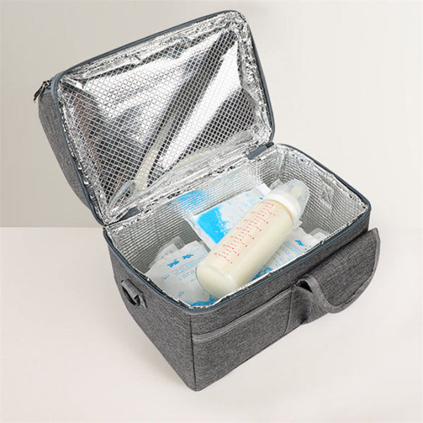 Grey Large Insulated Breast Milk Storage Bag Dual Layer With Aluminum Foil Lining Waterproof Oxford Fabric Portable Handheld Food Container Baby Feedi