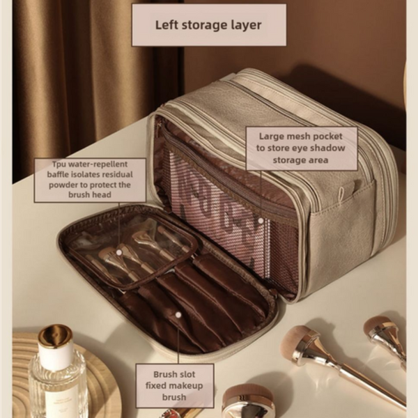 White Large Capacity Makeup Organizer Bag Travel Friendly Double Zip Cosmetic Storage Case For Women(Makeup Items Are Shooting Props And Not Included)