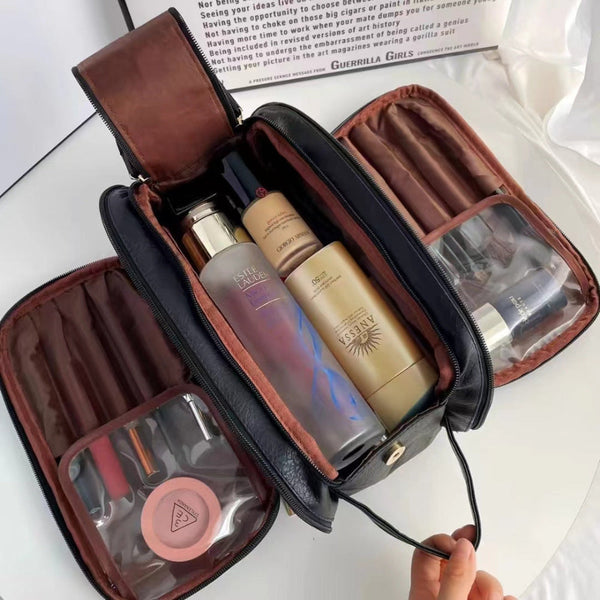 Elosung Black Large Capacity Makeup Organizer Bag Travel Friendly Double Zip Cosmetic Storage Case For Women(Makeup Items Are Shooting Props And Not I