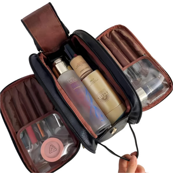 Elosung Black Large Capacity Makeup Organizer Bag Travel Friendly Double Zip Cosmetic Storage Case For Women(Makeup Items Are Shooting Props And Not I