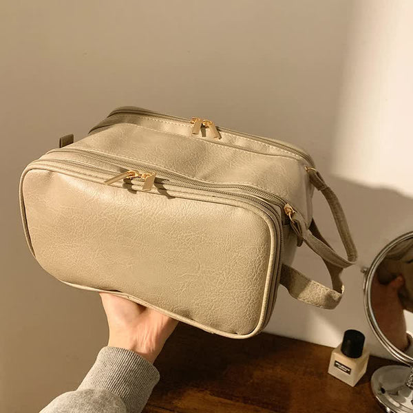 Elosung Black Large Capacity Makeup Organizer Bag Travel Friendly Double Zip Cosmetic Storage Case For Women(Makeup Items Are Shooting Props And Not I