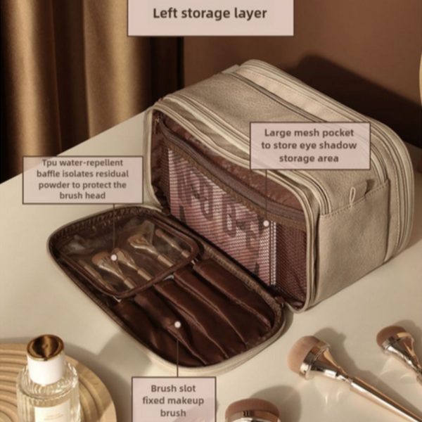 Pink Large Capacity Makeup Organiser Bag Travel Friendly Double Zip Cosmetic Storage Case For Women (Makeup Items Are Shooting Props And Not Included)