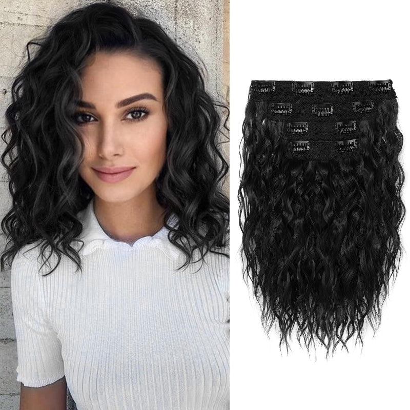Elosung Black 12 Inch Clip Wavy 4 Piece Set Easy To Apply Instant Volume Boost Hair Extensions