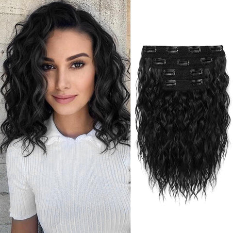Elosung Black 12 Inch Clip Wavy 4 Piece Set Easy To Apply Instant Volume Boost Hair Extensions