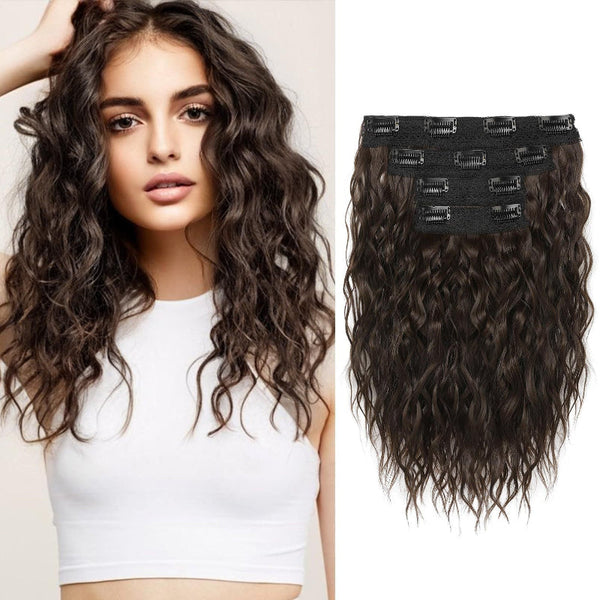Elosung Black And Brown 12 Inch Clip Wavy 4 Piece Set Easy To Apply Instant Volume Boost Hair Extensions