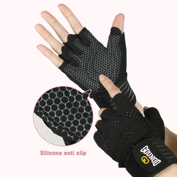 Size Black Breathable Anti Slip Gym Gloves Workout Weightlifting Durable Adjustable Fitness Men Women Gloves Straps & Hooks