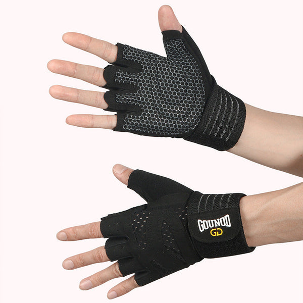 Size Black Breathable Anti Slip Gym Gloves Workout Weightlifting Durable Adjustable Fitness Men Women Gloves Straps & Hooks