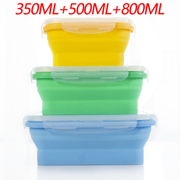 Elosung 3 Piece Set Yellow Green Blue Collapsible Silicone 350Ml 500Ml 800Ml | Bpa Free Microwave Dishwasher & Freezer Safe Foldable Portable Bento Bo