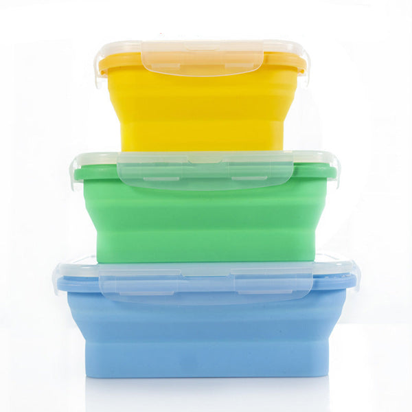 Elosung 3 Piece Set Yellow Green Blue Collapsible Silicone 350Ml 500Ml 800Ml | Bpa Free Microwave Dishwasher & Freezer Safe Foldable Portable Bento Bo