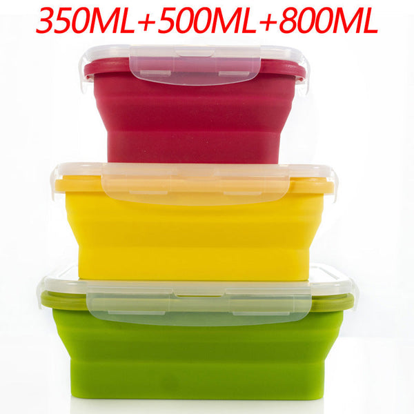 Elosung 3 Piece Set Red Yellow Green Collapsible Silicone 350Ml 500Ml 800Ml | Bpa Free Microwave Dishwasher & Freezer Safe Foldable Portable Bento Box