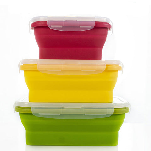 Elosung 3 Piece Set Red Yellow Green Collapsible Silicone 350Ml 500Ml 800Ml | Bpa Free Microwave Dishwasher & Freezer Safe Foldable Portable Bento Box