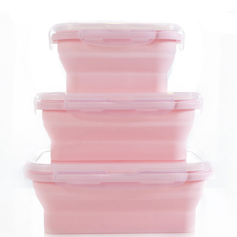 Elosung 3 Piece Set Pink Collapsible Silicone 350Ml 500Ml 800Ml | Bpa Free Microwave Dishwasher & Freezer Safe Foldable Portable Bento Boxes For Trave