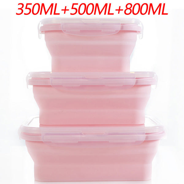 Elosung 3 Piece Set Pink Collapsible Silicone 350Ml 500Ml 800Ml | Bpa Free Microwave Dishwasher & Freezer Safe Foldable Portable Bento Boxes For Trave