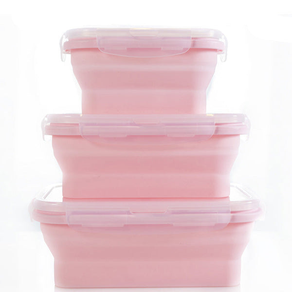 Elosung 3 Piece Set Pink Collapsible Silicone 350Ml 500Ml 800Ml | Bpa Free Microwave Dishwasher & Freezer Safe Foldable Portable Bento Boxes For Trave
