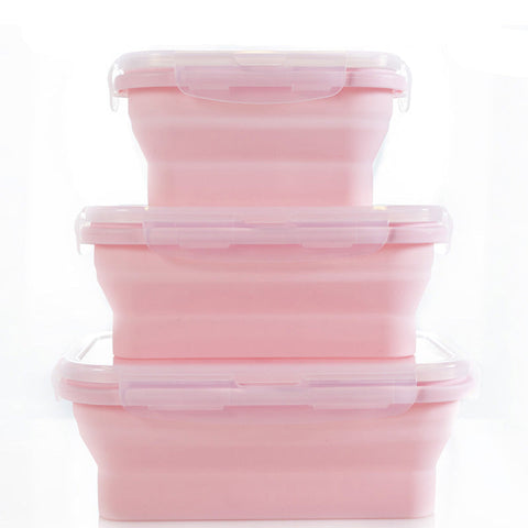 Elosung 3 Piece Set Pink Collapsible Silicone 350Ml 500Ml 800Ml | Bpa Free Microwave Dishwasher & Freezer Safe Foldable Portable Bento Boxes For Trave