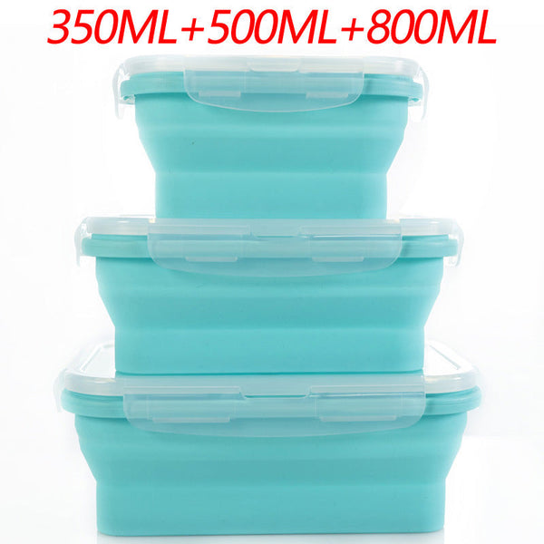 Elosung 3 Piece Set Blue Collapsible Silicone 350Ml 500Ml 800Ml | Bpa Free Microwave Dishwasher & Freezer Safe Foldable Portable Bento Boxes For Trave