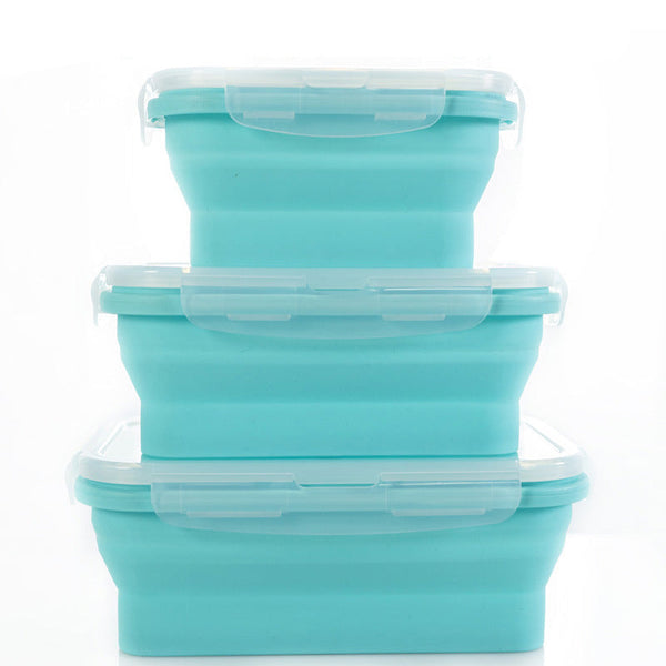 Elosung 3 Piece Set Blue Collapsible Silicone 350Ml 500Ml 800Ml | Bpa Free Microwave Dishwasher & Freezer Safe Foldable Portable Bento Boxes For Trave