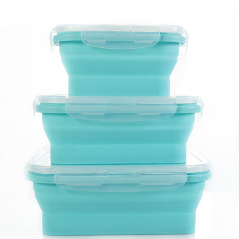 Elosung 3 Piece Set Blue Collapsible Silicone 350Ml 500Ml 800Ml | Bpa Free Microwave Dishwasher & Freezer Safe Foldable Portable Bento Boxes For Trave