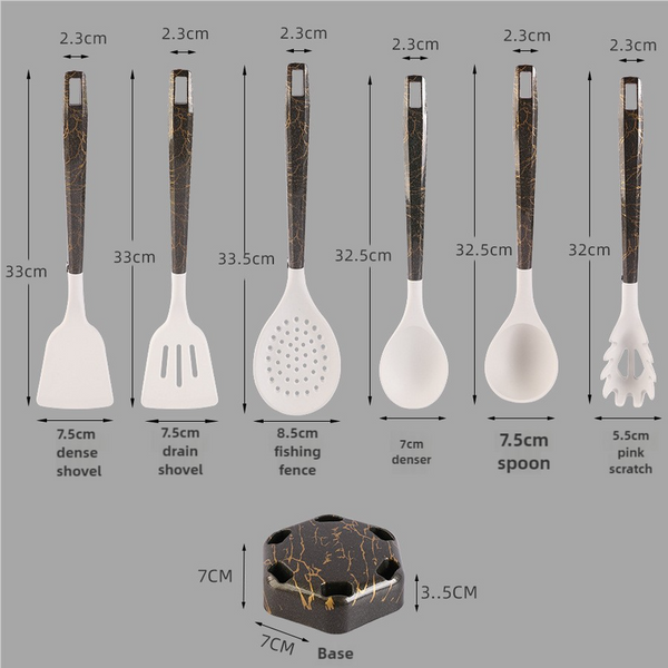 Elosung White And Black Set High Temperature Resistant 7 Piece Silicone Kitchen Utensils Non Stick Cooking Tools Food Grade Heat Spatulas Spoons For P