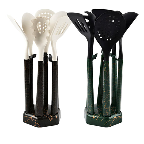 Elosung White And Black Set High Temperature Resistant 7 Piece Silicone Kitchen Utensils Non Stick Cooking Tools Food Grade Heat Spatulas Spoons For P