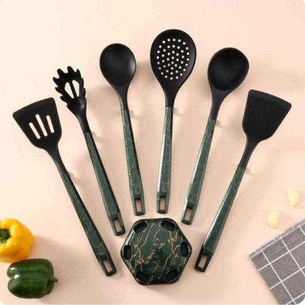 Elosung White And Black Set High Temperature Resistant 7 Piece Silicone Kitchen Utensils Non Stick Cooking Tools Food Grade Heat Spatulas Spoons For P