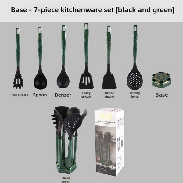 Elosung Black And Green Set High Temperature Resistant 7 Piece Silicone Kitchen Utensils Non Stick Cooking Tools Food Grade Heat Spatulas Spoons For P