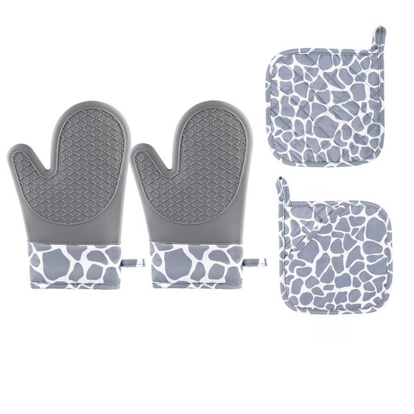 Elosung Grey 4 Piece Set High Temperature Resistant Silicone And Cotton Oven Mitts Pot Holders Heat Non Slip Food Grade Kitchen Gloves Oven Mitts & Po