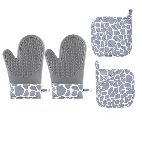 Elosung Grey 4 Piece Set High Temperature Resistant Silicone And Cotton Oven Mitts Pot Holders Heat Non Slip Food Grade Kitchen Gloves Oven Mitts & Po