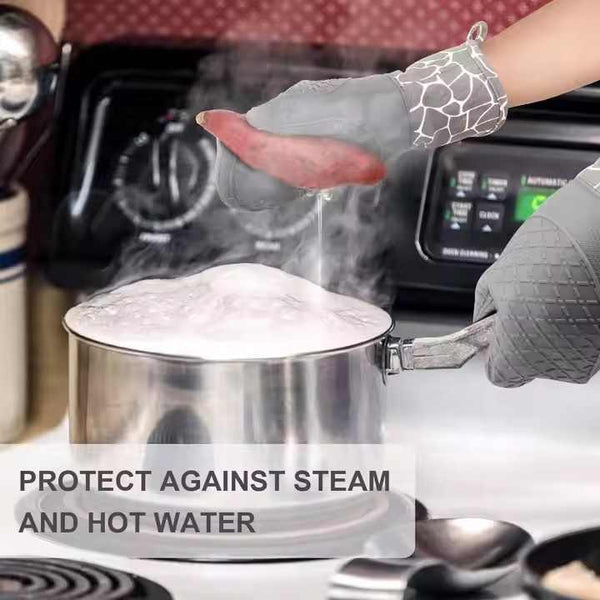 Elosung Grey 4 Piece Set High Temperature Resistant Silicone And Cotton Oven Mitts Pot Holders Heat Non Slip Food Grade Kitchen Gloves Oven Mitts & Po