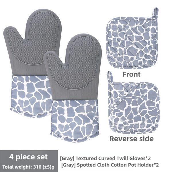 Grey 4 Piece Set Heat Resistant Silicone Kitchen Gloves With Oven Mitts & Pot Holders For Safe Cooking Baking Oven Mitts & Potholders