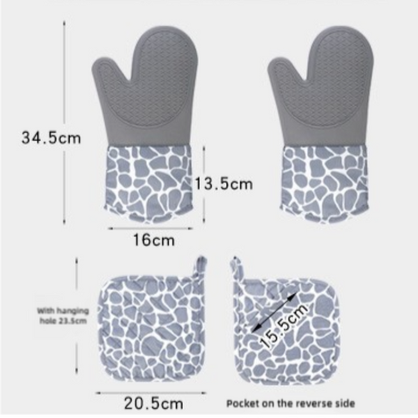 Grey 4 Piece Set Heat Resistant Silicone Kitchen Gloves With Oven Mitts & Pot Holders For Safe Cooking Baking Oven Mitts & Potholders