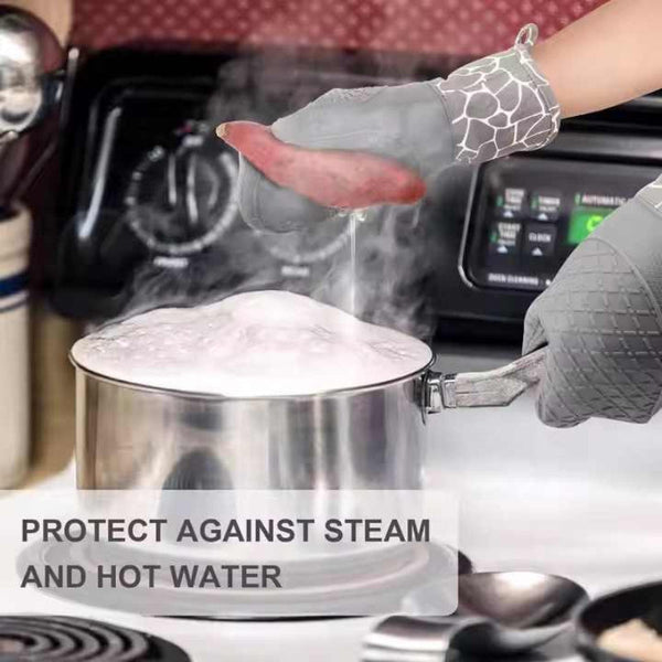 Grey 4 Piece Set Heat Resistant Silicone Kitchen Gloves With Oven Mitts & Pot Holders For Safe Cooking Baking Oven Mitts & Potholders