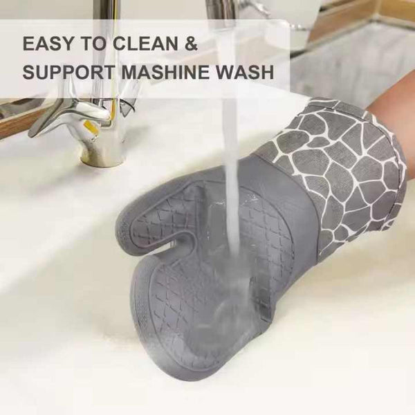 Grey 4 Piece Set Heat Resistant Silicone Kitchen Gloves With Oven Mitts & Pot Holders For Safe Cooking Baking Oven Mitts & Potholders