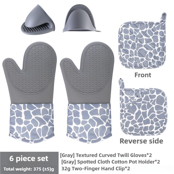 Grey 6 Piece Set Silicone Oven Mitts & Pot Holders Heat Resistant Non Slip Comfortable And Stylish Kitchen Essentials For Cooking Baking Oven Mitts &