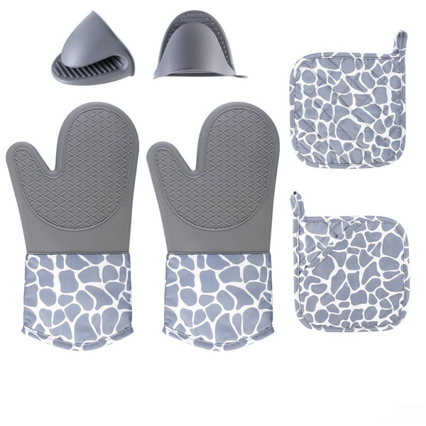 Grey 6 Piece Set Silicone Oven Mitts & Pot Holders Heat Resistant Non Slip Comfortable And Stylish Kitchen Essentials For Cooking Baking Oven Mitts &